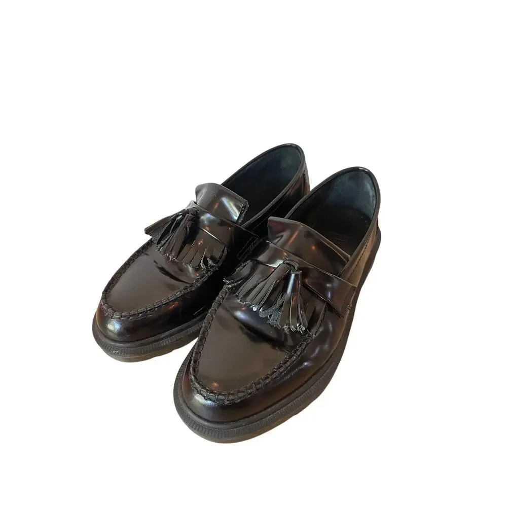 Dr Martens Adrian Tassel Loafers Black Patent Leather Fringe Platform